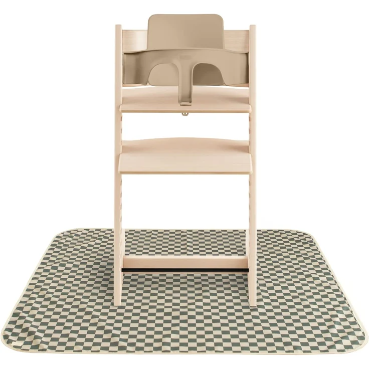 Mushie Spritzmatte Bodenschutzmatte für Baby | Wasserdichte & Maschinenwaschbare Matte für Hochstuhl | 108x108 cm | Leicht, Langlebig & BPA-frei Splat Mat | Perfekt für Essensbereich (Olive Check)
