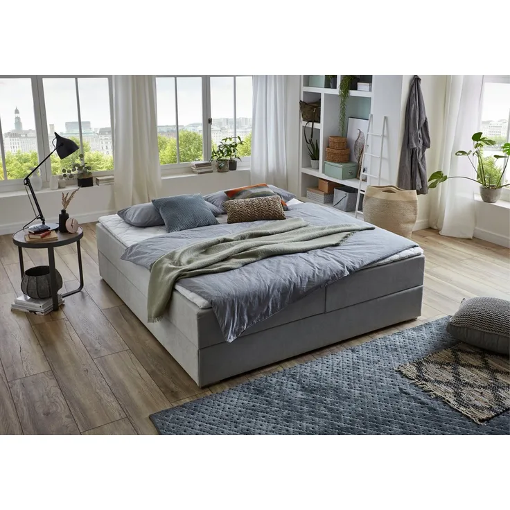 Atlantic Home Collection Lucy Boxbett ohne Kopfteil, Taschenfederkernmatratze, Härtegrad 2, inklusive Topper, Hellgrau, 180x200 cm