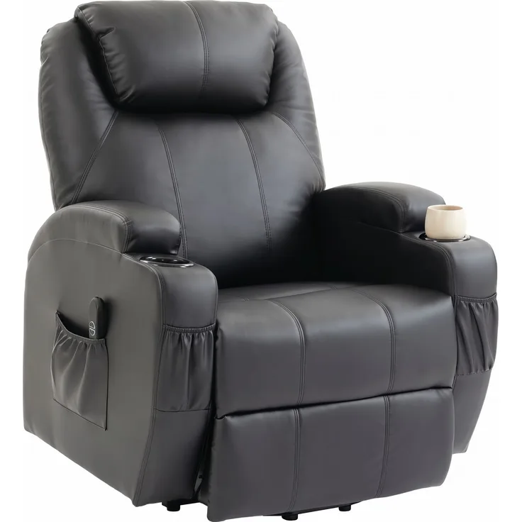 Wohnora-Fernsehsessel Relaxsessel mit Aufstehhilfe, Elektrisch TV-Sessel mit Liegefunktion, Fernbedienung mit USB-Anschluss,H 1070cm x T 950cm x B 830cm,Schwarz