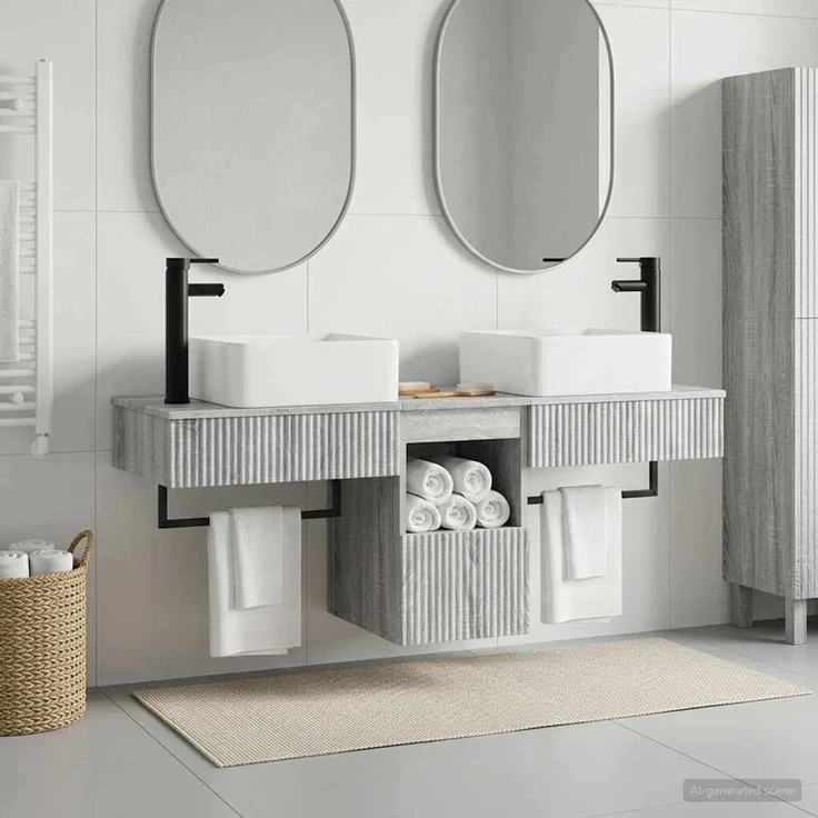 vidaXL Badezimmerschrank-Set 3 stk. Grau Sonoma 130 x 41 x 80 cm 3405603 – Bild 1
