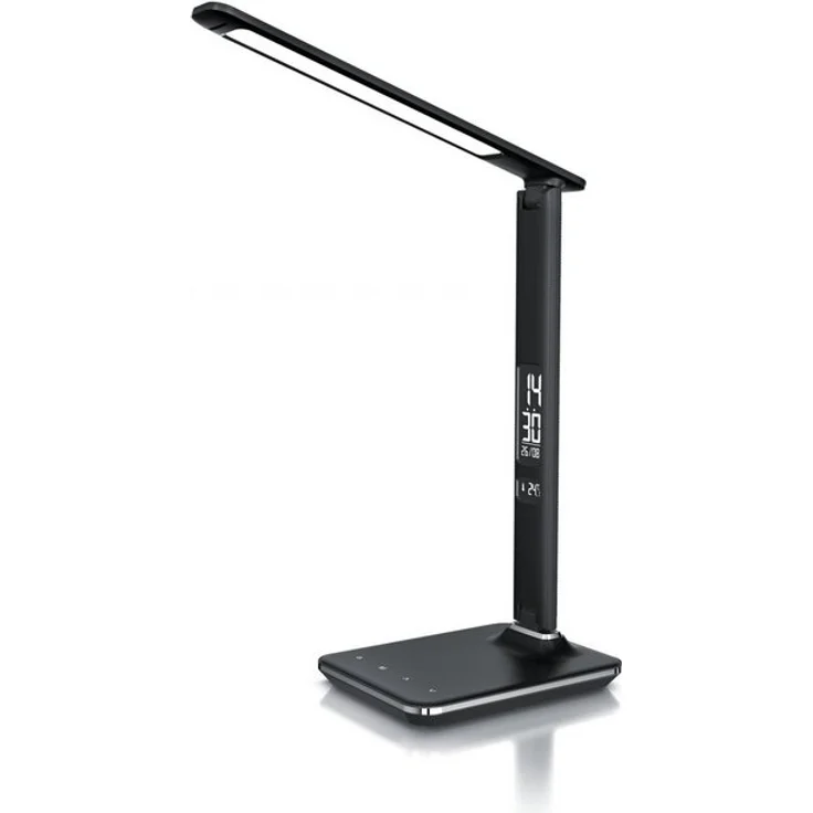 Brandson Schreibtischlampe Lederoptik LED Tischlampe dimmbar, Temperatur, Alarm, Kalenderfunktion, Tageslicht, 3 Lichtfarben, 5 Helligkeitsstufen, USB Lade Anschluss – Bild 4