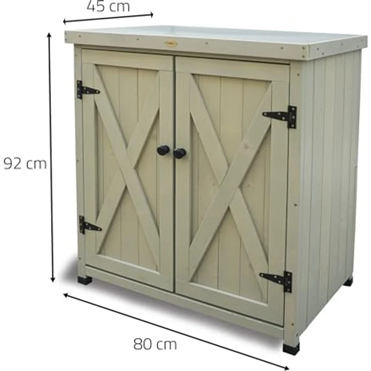 HABAU Gartenschrank "Laura" aus Holz, mit Arbeitsplatte, Grau, 80 x 45 x 92 cm – Bild 3