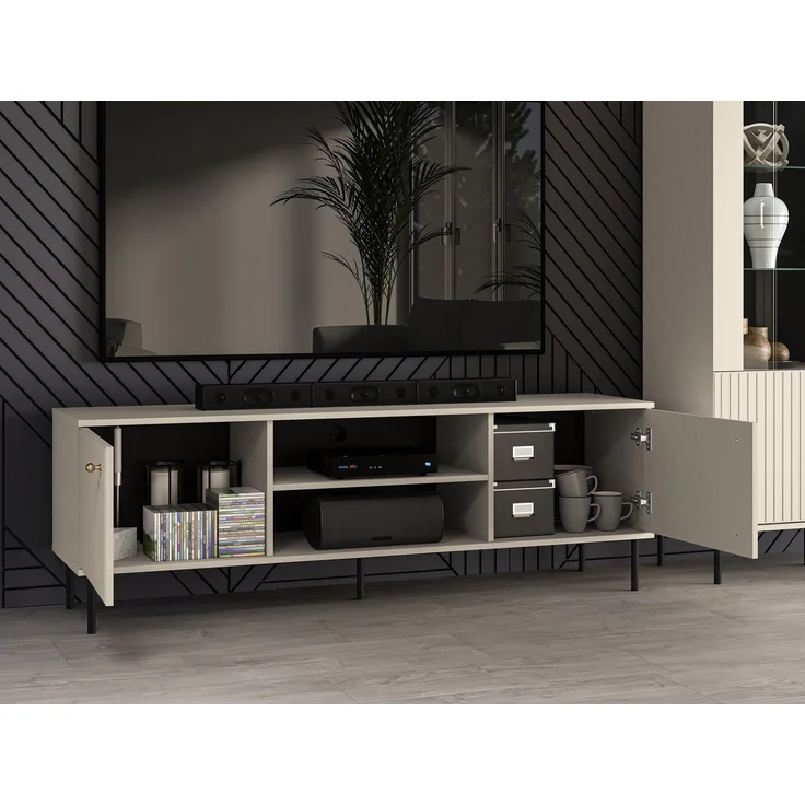 Selsey 'Caletto' TV-Schrank mit Lamellentüren, beige, 53 x 160 x 40 cm – Bild 6