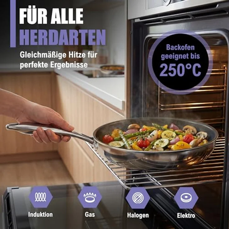 Morleos Keramikbratpfanne Ø 32cm, 5-Schicht, Edelstahl, backofenfest, spülmaschinengeeignet, Antihaft – Bild 5
