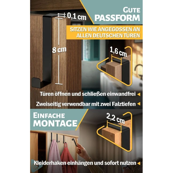 Lindenstein Türhaken Türhaken zum Einhängen, Türen, (Packung, 10-St, 10), Ohne Bohren, fest, rostfrei, langlebig, formstabil – Bild 4