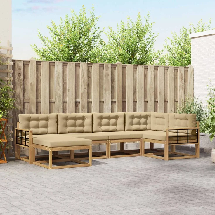 vidaXL Outdoor-Sofagarnitur 6 stk. 6-Sitzer Weiß und Beige Polyester 3386702 – Bild 1