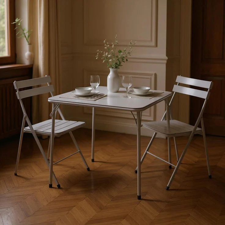 FurnitureR Klappbarer Esstisch 86×86×71 cm, quadratischer PVC-Tisch mit robustem Metallrahmen, platzsparend faltbar, ideal für Küche, Esszimmer, Balkon und kleine Wohnungen, in Grau – Bild 4
