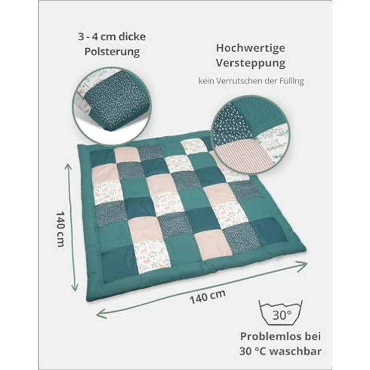 ULLENBOOM personalisierbare Krabbeldecke für Baby 120x120 cm - Dick & weich | Perfekt als Geschenk, Außenmaterial: 100% Baumwolle, OEKO-TEX zertifiziert, Made in EU, Schadstoffgeprüft, waschbar – Bild 2