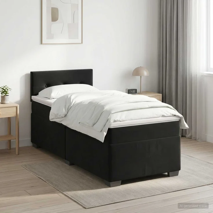 vidaXL Boxspringbett mit Matratze Schwarz 100 x 200 cm Samt 3450658 – Bild 1