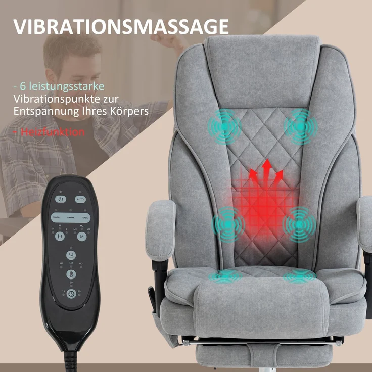 MELAYR, Ergonomischer Bürostuhl mit Massagefunktion, Fußstütze, drehbar, rollbar, Grau, 72 x 67 x 119 cm – Bild 6