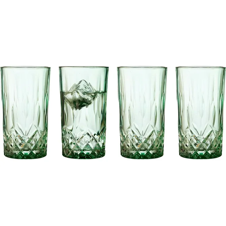 Lyngby Glas Highballglas Sorrento 4er Set, Longdrinkgläser, Cocktailgläser, Glas, Grün, 380 ml, 27779