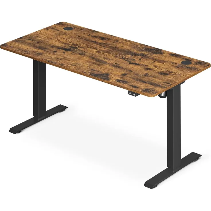 Elektrischer Schreibtisch, höhenverstellbar, Schreibtischständer, Tischgestell mit Motor, 140 x 70 x (73-114) cm, Stahl, vintagebraun-schwarz LSD012B01