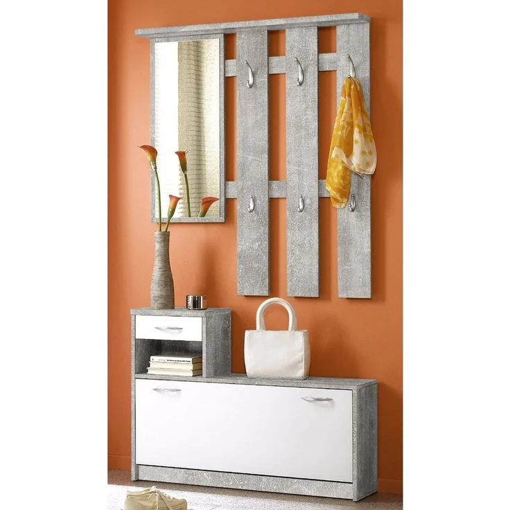 Garderoben-Set >Selene< in Beton - 100x190x25cm (BxHxT) – Bild 1