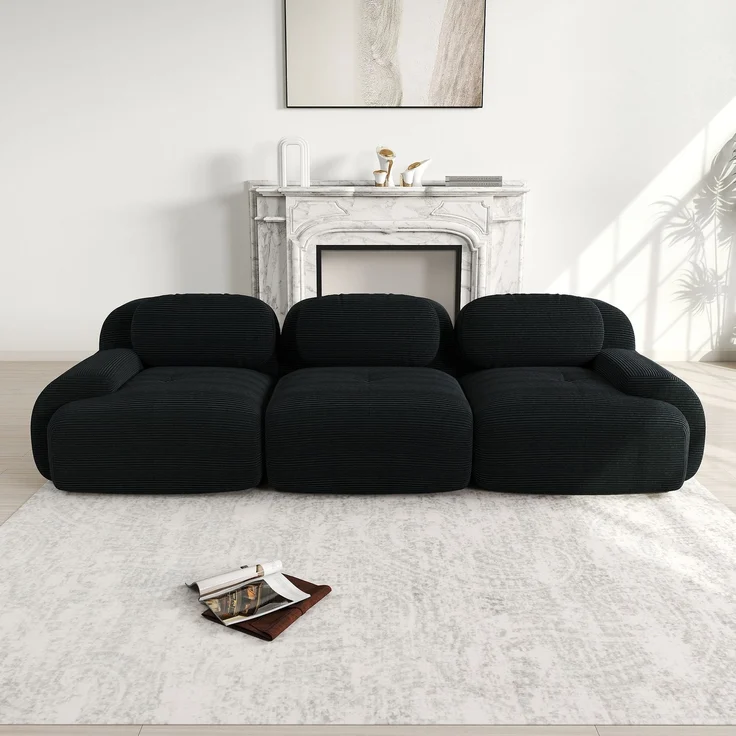 3-Sitzer-Sofa aus Premium-Cordstoff,modular kombinierbar rutschfest ohne Montage ergonomische Armlehnen und hochelastische Polsterung für Wohnzimmer und Schlafzimmer,Premium-Cordstoff,Black, – Bild 1