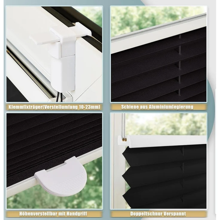 Plisseerollo ohne Bohren Klemmfix 90x130 cm(BxH) Schwarz Jalousie Sonnenschutz Easyfix Faltrollo Lichtdurchlässig Rollo für Fenster & Tür – Bild 4