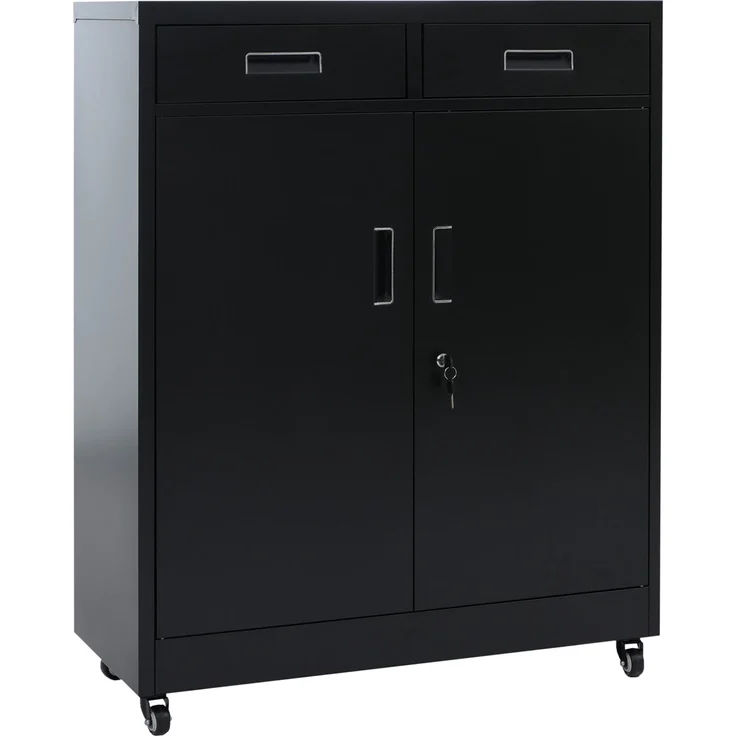 Aktenschrank HWC-O89, Stahlschrank Büroschrank, Rollen Türen Schubladen abschließbar Metall 116x90x40cm ~ schwarz – Bild 5