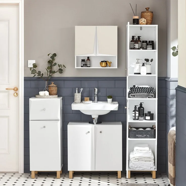 SoBuy BZR91-W Badezimmer-Hochschrank, MDF, Lackiert, Weiß, 34 x 170 x 30 cm – Bild 10