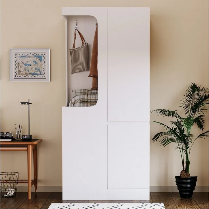 OKWISH Kleiderschrank Schrank (mit 4 Schubladen & offenem Hängefach, 1 Tür, 70×40×170 cm) – Bild 2