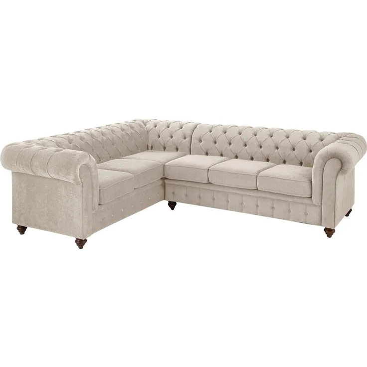 Home affaire Chesterfield-Sofa Chesterfield Ecksofa, Luxus-Microfaser weich, hochwertige Knopfheftung, langer Schenkel rechts