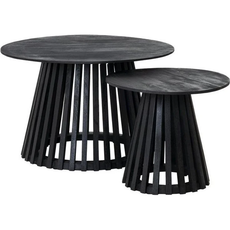 Gutmann Factory Couchtisch 2-teiliges Set CORBY, Schwarz, Mangoholz massiv, Ø 70 x H 45 cm, Ø 45 x H 40 cm – Bild 4