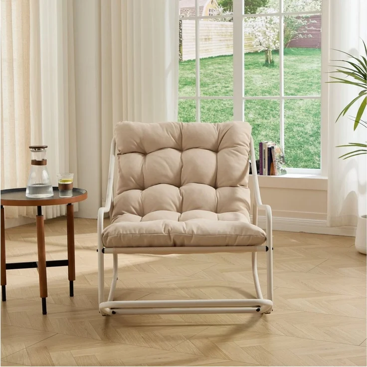 LVHOM Schaukelstuhl mit Fußstütze 75x116x82cm, wasserfestem Gestell für drinnen, draußen (8 cm integriertes Rücken-Sitzkissen, ergonomisches Design, geräuschlos & rutschfest, rostfreier Stahlrahmen, belastbar bis 130 kg), ideal für In-/Outdoor, Balkon,... – Bild 3