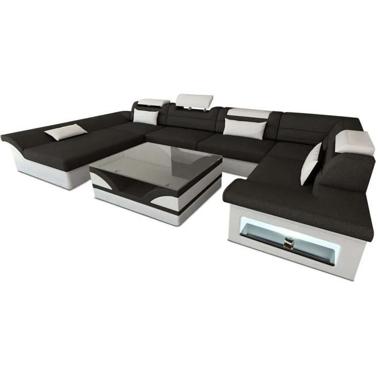 Sofa Dreams - Stoff-Wohnlandschaft Enzo XXL LED U-Form - Strukturstoff - Schwarzgrau-Schwarz - Rechts – Bild 9