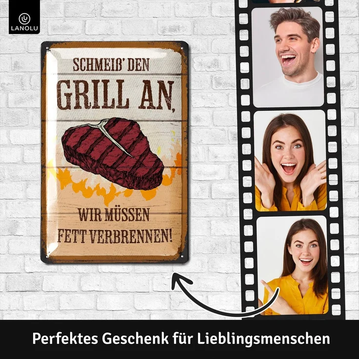 LANOLU Blechschild Grill An - 20x30cm – Metall – Mehrfarbig – 20204 – Bild 2