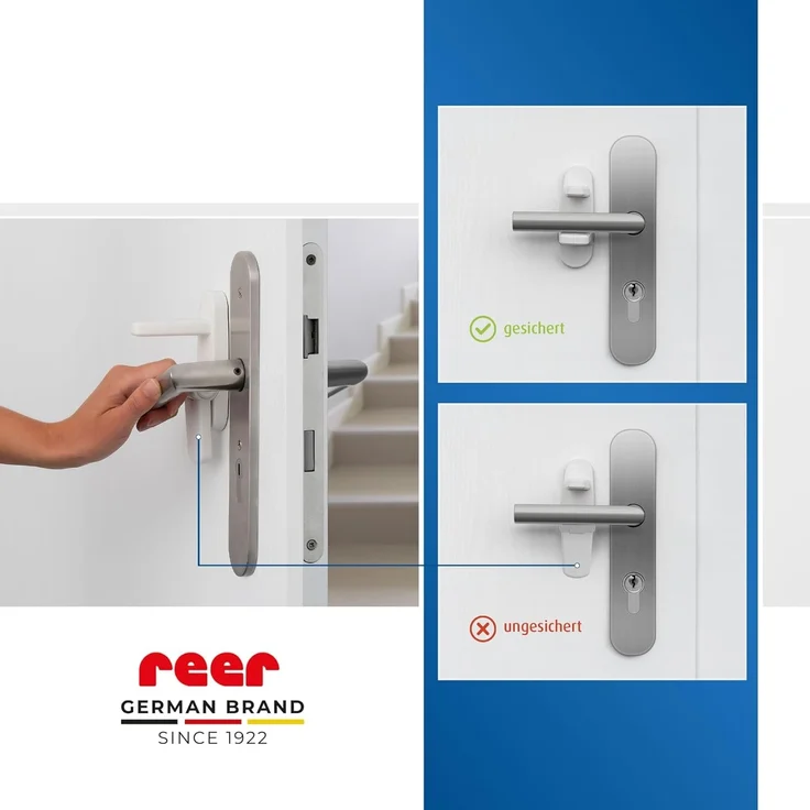 reer Türgriff-Stopp, Kindersicherung für Wohnungs- und Eingangstüren, Türgriffschutz, Türklinkenpuffer, Türstopper – Bild 8