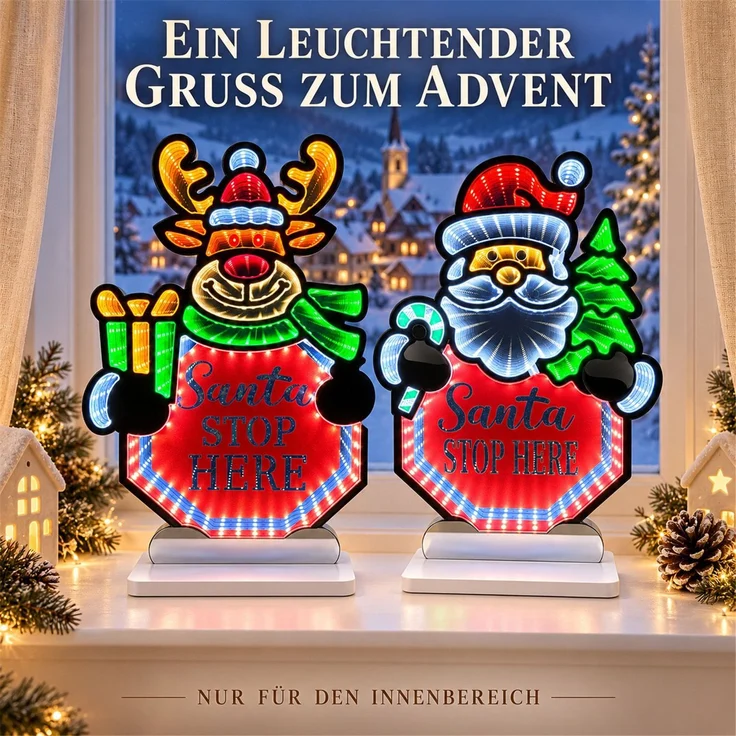 LED Infinity Spiegel 2er-Set Santa Stop Here, Rentier und Santa mit Timer – Bild 7