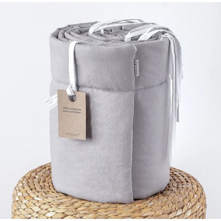 Loolay Bettnestchen 100% GRAU BIO-Baumwolle Atmungsaktives Babybett BETTUMRANDUNG, (Umrandung Kopfschutz Bettschlange 420, 360, 210, 180 x 30cm, Babyausstattung Baby und Neugeborene Premium GESCHENK), LOOLAY® - 100% Europäische Stoffe und Kleinserien-N... – Bild 4