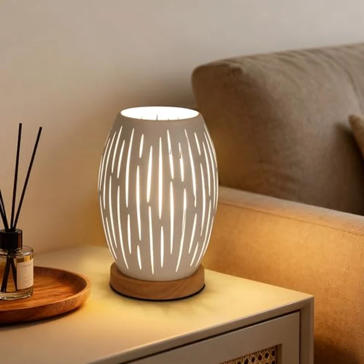 Comely Tischlampe, Nachttischlampe Schreibtischlampen für Schlafzimmer Wohnzimmer, Weiß Modern Metallkäfiglampe, E27(Ohne Glühbirne) – Bild 2