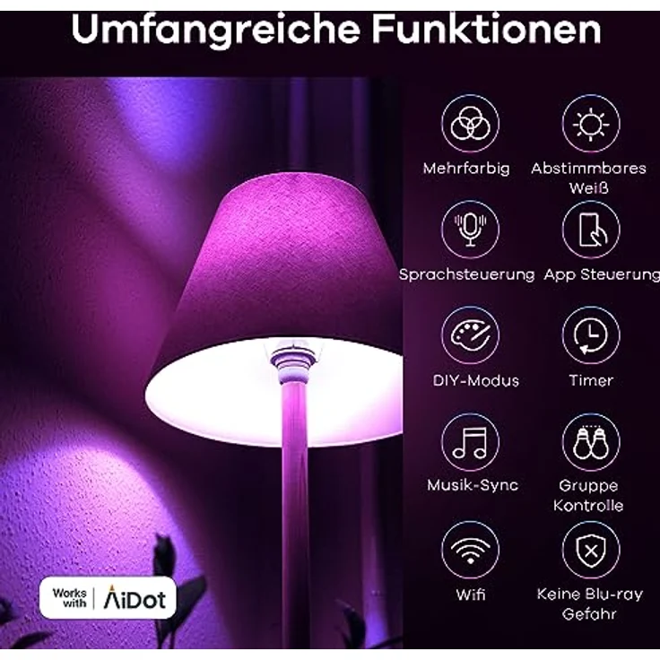 Linkind Matter Smart RGBTW Lampe, Wifi E27 Alexa Glühbirne, 1800-6500K Mehrfarbige WLAN Intelligent Birne, Musik Sync, Kompatibel mit Siri/Google Home/SmartThings, 800 Lumen, ersetzt 60 Watt, 4 Stück – Bild 6