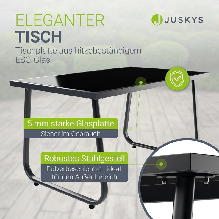 Juskys Gartenmöbelset Genua 4-tlg. – Anthrazit, Outdoor Sitzgruppe mit Armlehnen, Tisch & Bank, wetterfestes Textil, LongLife Stahlgestell – Bild 6