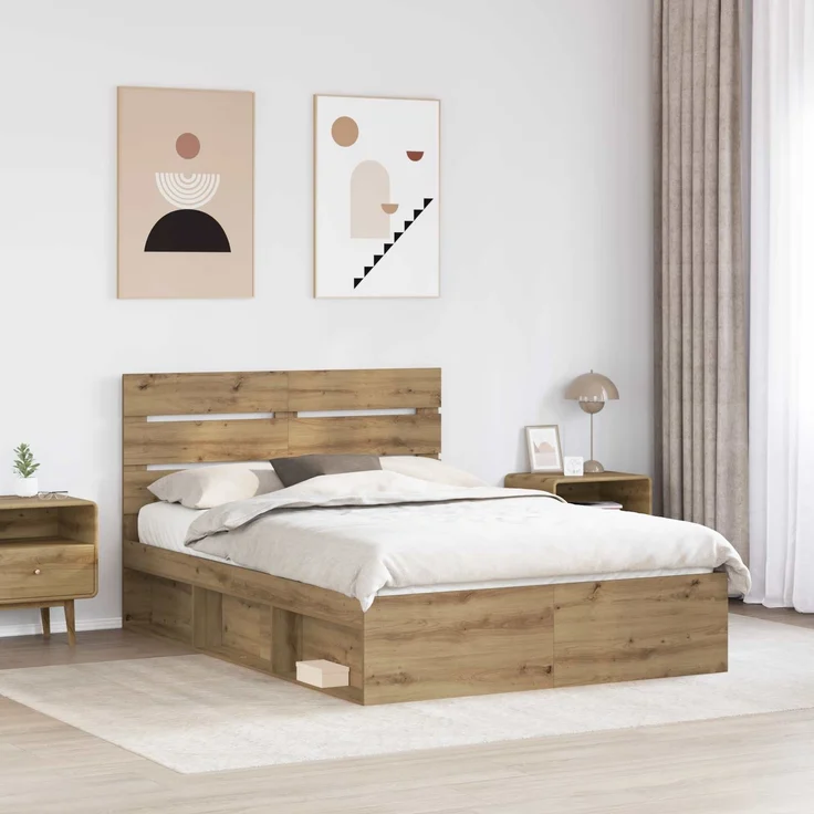 vidaXL Bettrahmen mit Kopfteil Kunsthandwerk Eiche 140 x 200 cm 3411743 – Bild 2