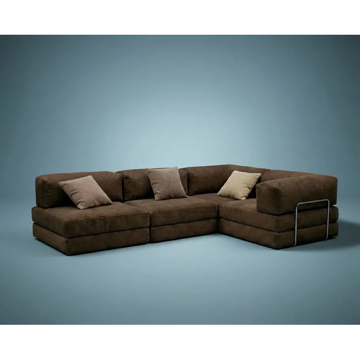 Ecksofa mit Schlaffunktion, 300 cm, braun, 100% Gerippter Plüschstoff, Abnehmbarer Bezug, 4 Kissen, haustierfreundlich, rutschfest – Bild 9