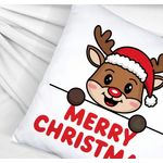 speecheese Dekokissen Niedliches Rentier mit Mütze - Merry Christmas Kissen satiniert