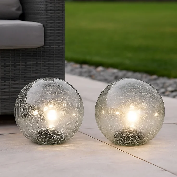 3er Set LED Gartenleuchte, Solarkugel, Crackle Glas, D 15cm – Bild 3