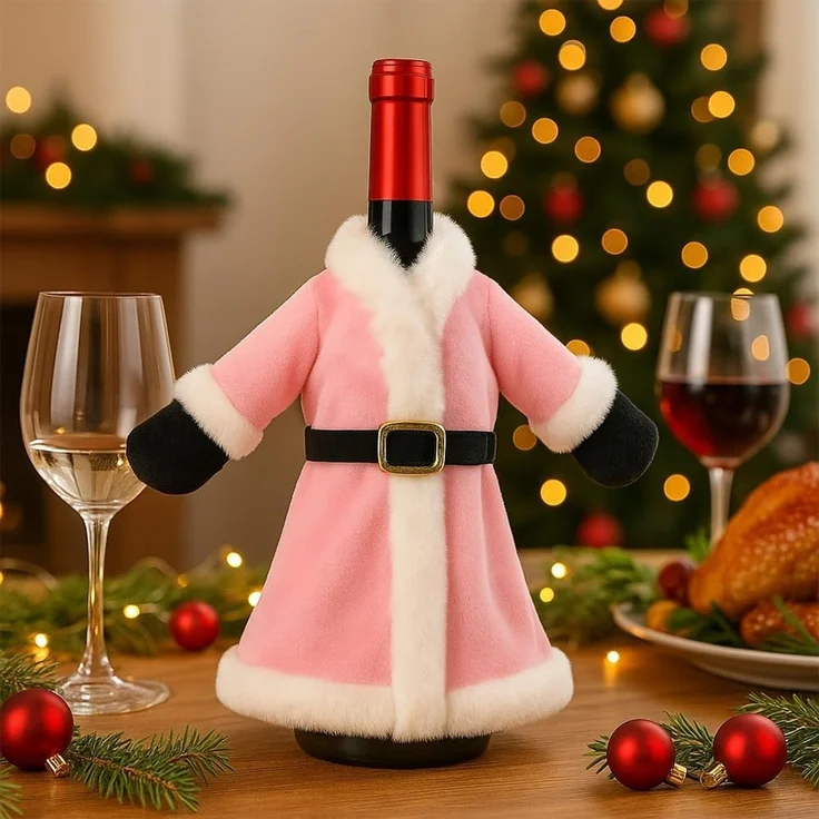 ABC Weinflaschenbezug, für Weihnachten, rot, Plüsch / Textil, 4 x 26 x 21 cm – Bild 4