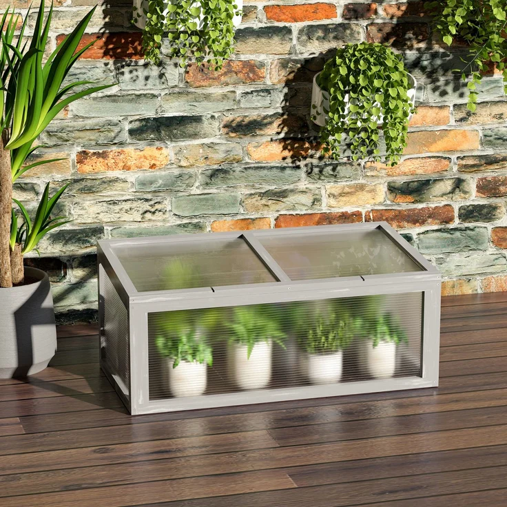 MELAYR, Frühbeet Holz und Polycarbonat Treibhaus 90 x 46 x 40 cm Gewächshaus mit Abdeckung wetterfest, Grau – Bild 4