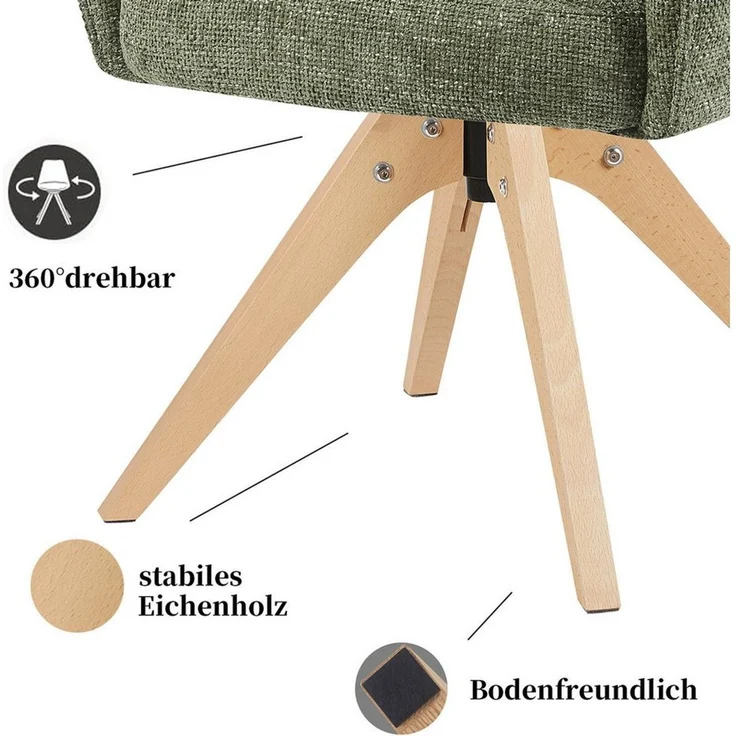 DUBI Möbel Polsterstuhl Esszimmerstuhl THOMAS-ZARA drehbar mit Armlehnen, Bequeme Federkernpolsterung, wahlweise Holz- oder Metallgestell – Bild 3