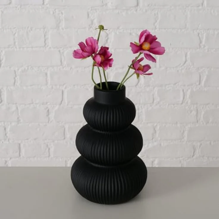 BOLTZE Vase Maurice, handgefertigte Keramikvase, schwarz matt, 21 cm, rund, für moderne Deko im Wohnzimmer – Bild 3