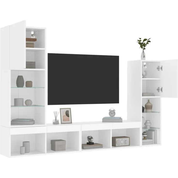 vidaXL 4-tlg. Wohnwand mit LED-Beleuchtung Weiß Holzwerkstoff 3216654