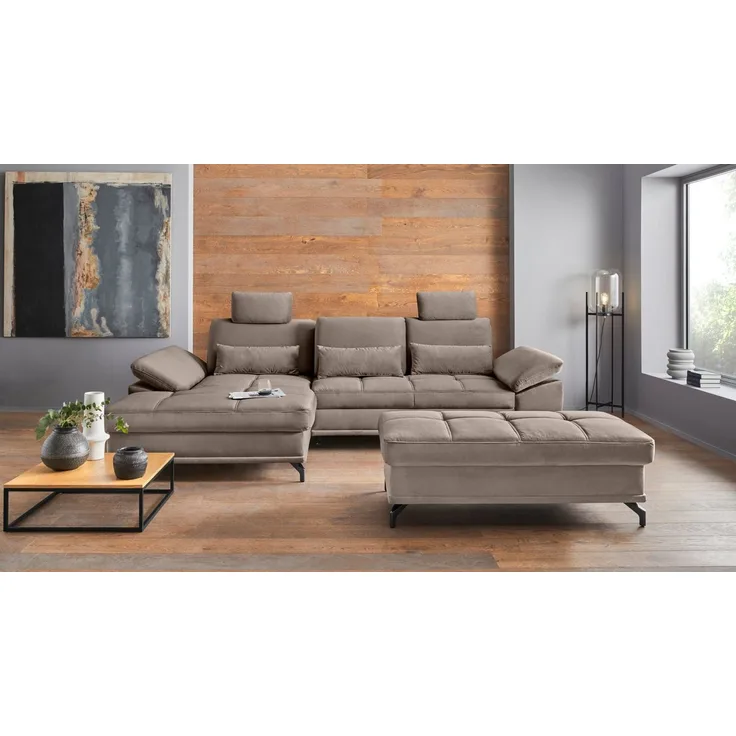 Places of Style Ecksofa Costello L-Form, mit Sitztiefenverstellung, Armteilverstellung und, 3 Nierenkissen, optional Bettfunktion und Bettkasten