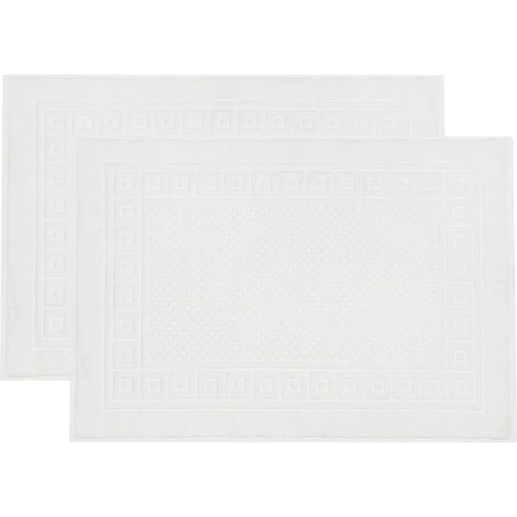 ZOLLNER 2er Set Badematte Badvorleger mit Waffelmuster, 100% Baumwolle, 50x70 cm, weiß – Bild 1