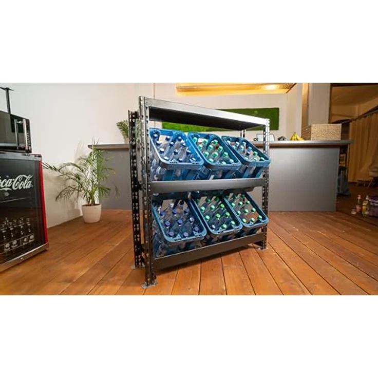 PROREGAL® Flaschenregal Getränkekistenregal TEGERNSEE XL 110x110x30cm 6 Kästen + Board Schwarz, Hochwertiges Getränkekistenregal für Küche Garage Abstellraum – Bild 3