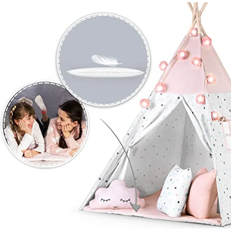 Nukido Kindertipi-Zelt mit Girlande und Lichtern - rosa – Bild 9