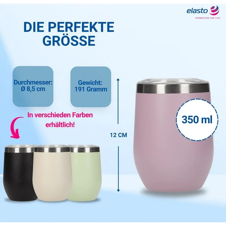 elasto Becher Weinbecher 350 ml Vinova Edelstahl Trinkbecher inkl. Strohhalm, robust, spülmaschinengeeignet, Sommer, Geschenk – Bild 2