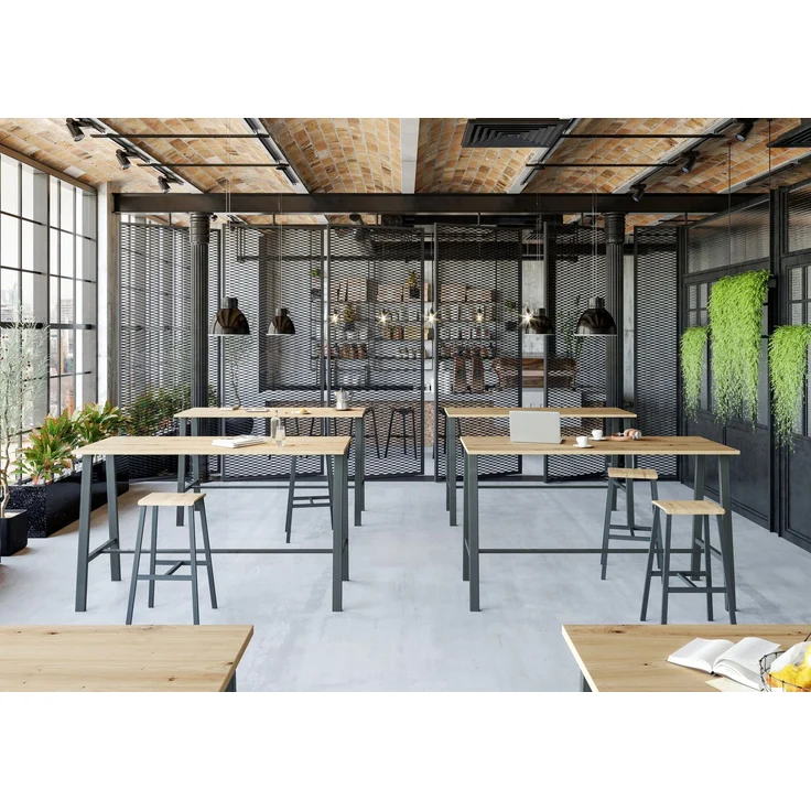 bümö Meetingpoint Industrial Look, Bistrotisch eckig 175 x 68 cm, Stehtisch Holz-Platte, Bartisch Weiß, Gestell aus Metall natur, Buffettisch, Partytisch, Thekentisch, Hochtisch, Barmöbel, MPA17-W-T – Bild 8