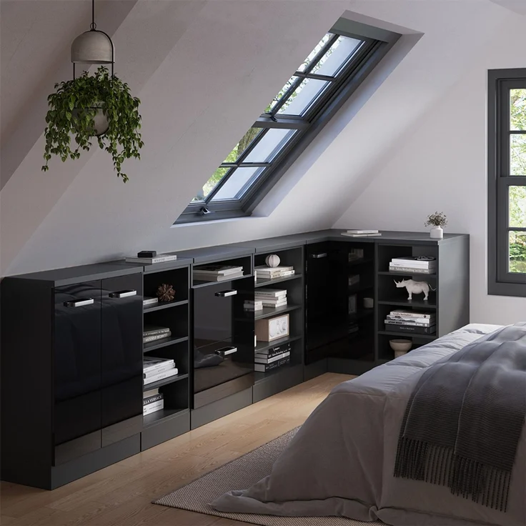 Eck-Küchenschrank für Dachschrägen R-Line Schwarz Hochglanz 75.6 cm mit 1 Tür, Schrankkorpus 60 cm Tiefe Vicco – Bild 6