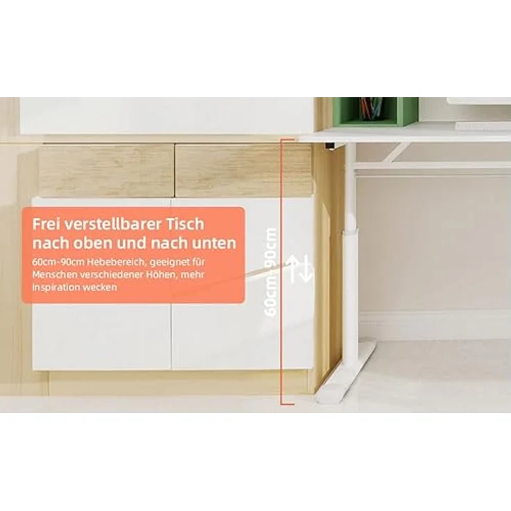 Ball & Cast Höhenverstellbarer Schreibtisch Manuell (60x120 cm), Tisch Computertisch für Erwachsene, Einfach & Zeitsparend Montierbar, Weiß – Bild 6
